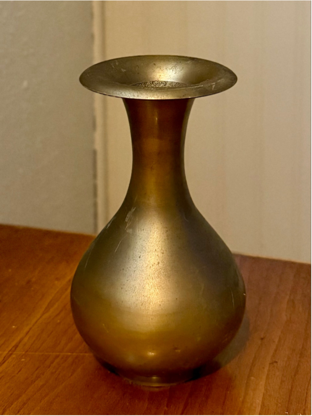 Vintage Brass Bud Vase Flared Rim Aged Patina Mid-Century Decor